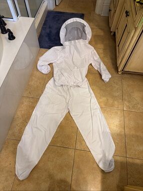 Adult White Beekeeper Costume Hooded Coverall Suit